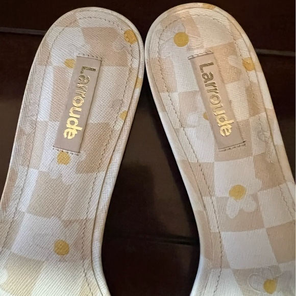LARROUDÉ Ivy Checker Print Leather Slide Sandals Ivory Size 7 NWOB - Picture 5 of 7